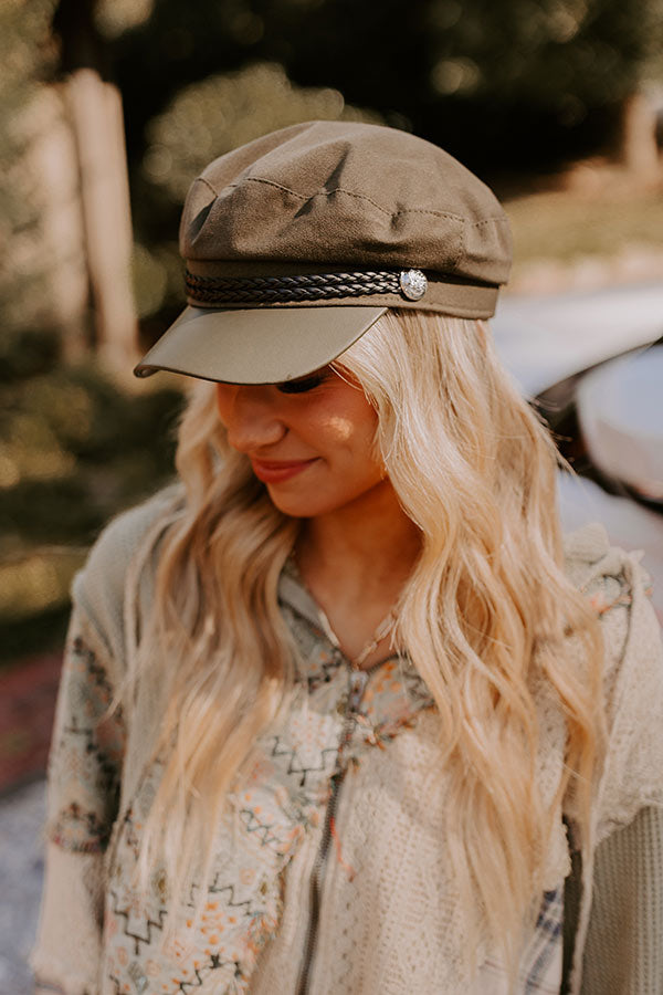 Premium NYC Cabbie Hat - Olive Faux Leather Style