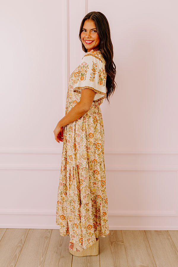 Premium Soho Stroll Floral Midi Dress in Cream - Ultimate Southern Charm