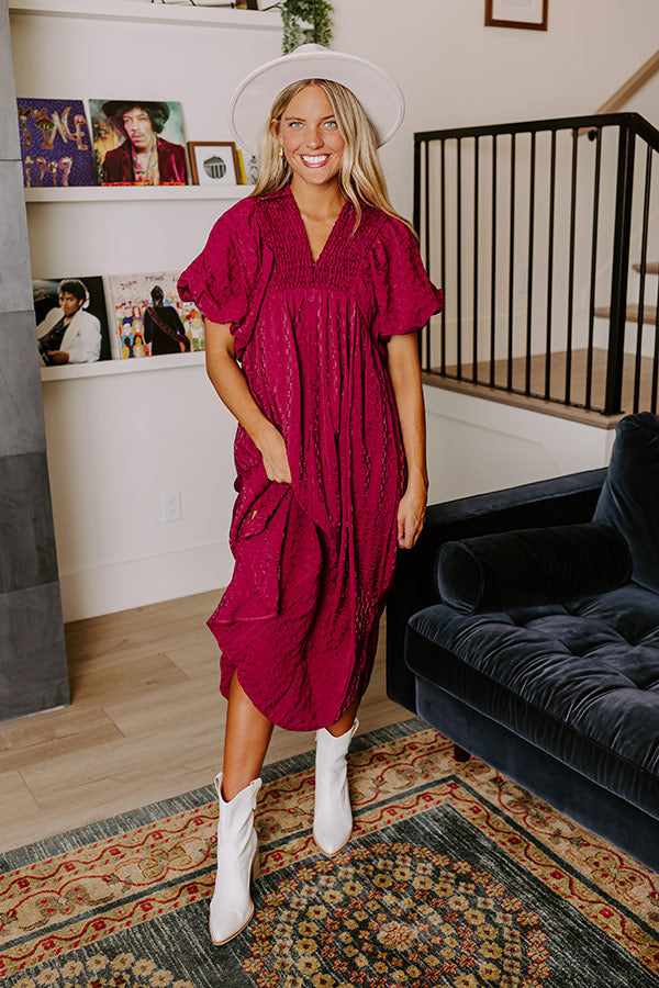 Premium Wine Tasting Ready Midi Dress in Sangria - Ultimate Fall Style