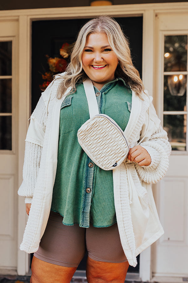 Premium Campfire Stories Waffle Knit Button-Up - Green Curves