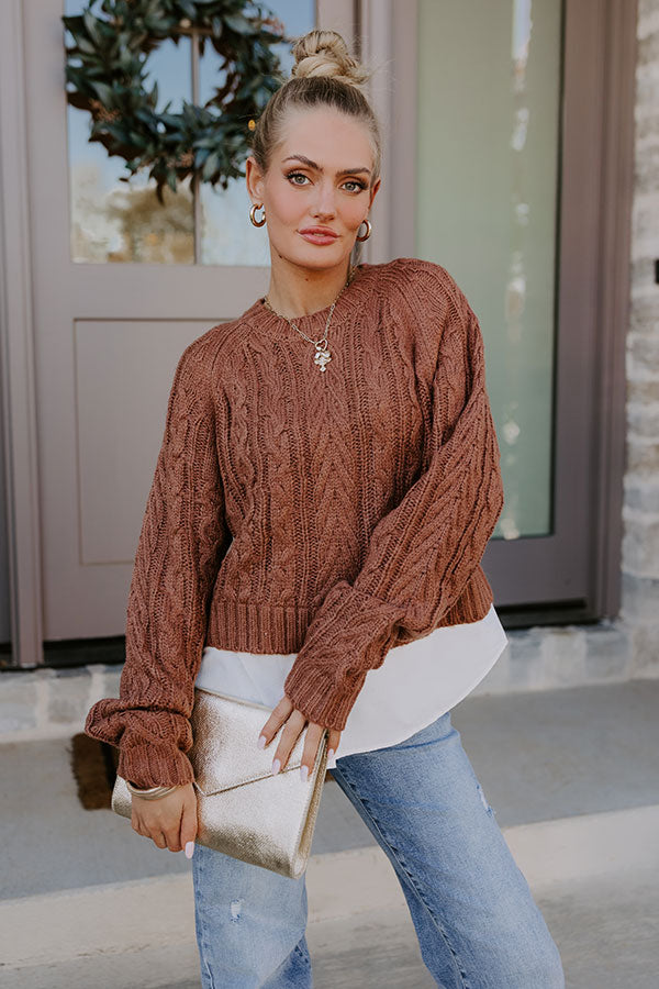 Ultimate Cozy Weekend Cable Knit Sweater - Brown