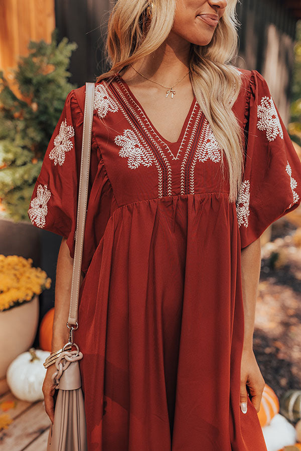 Premium Tucson Sunsets Embroidered Mini Dress - Dark Scarlet
