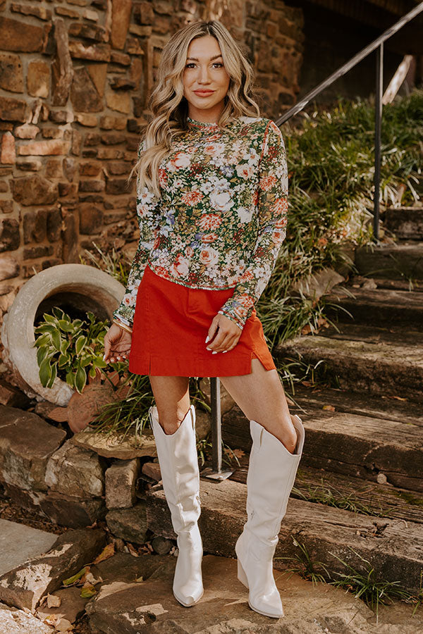 Premium Floral Dreams Mesh Top - Hunter Green