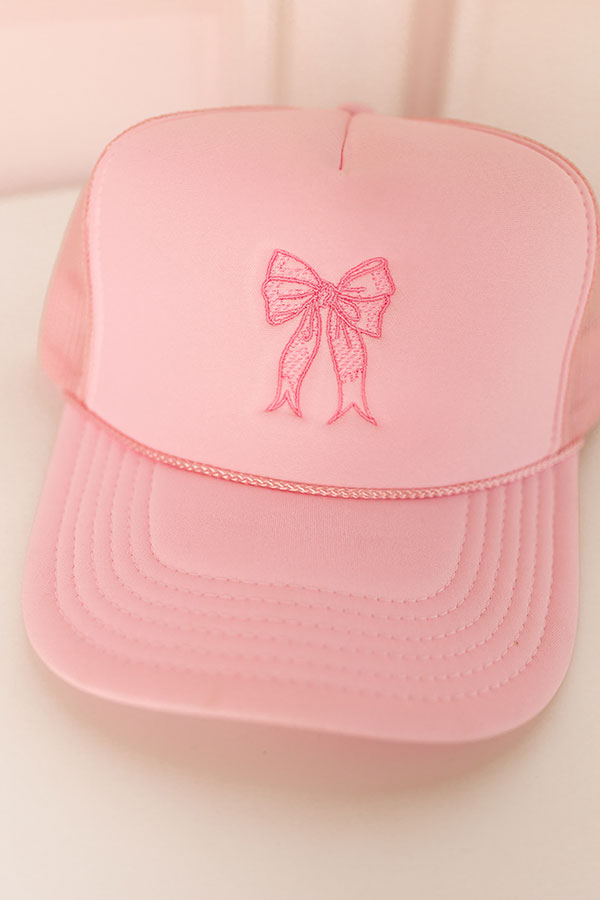 Premium Coquette Crush Embroidered Pink Bow Trucker Hat