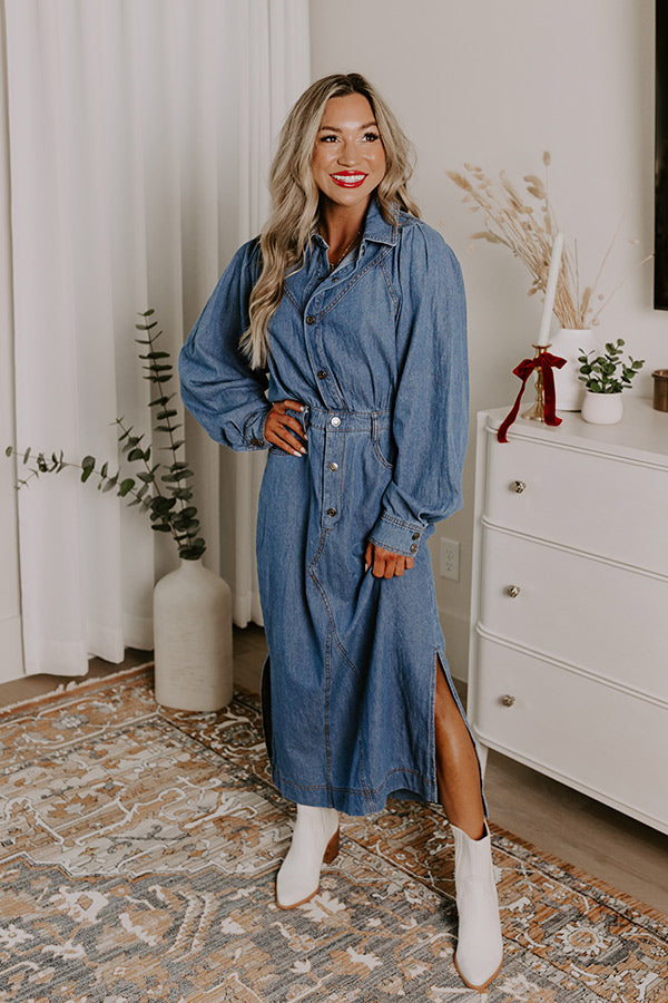 Premium City Chic Denim Midi Dress - Effortless Style