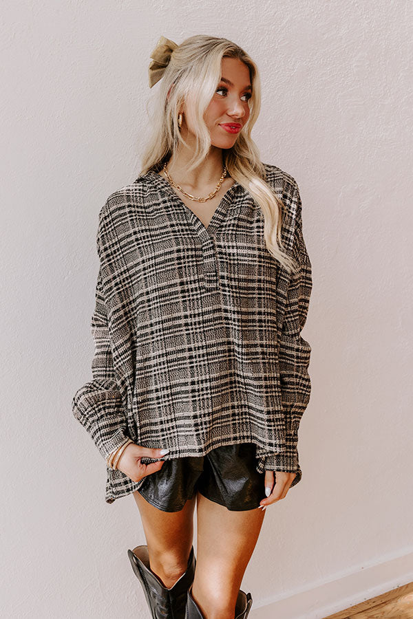 Premium Rustic Vineyard Tweed Linen-Blend Top | Black