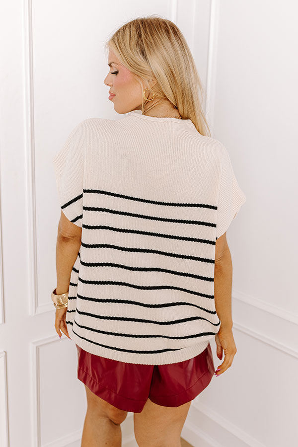 Ultimate Paris Mornings Premium Stripe Sweater Top in Cream Curves