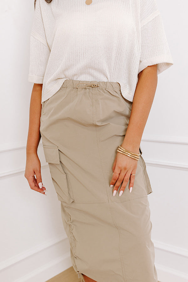 Ultimate Comfort Cool Energy Cargo Midi Skirt in Warm Taupe