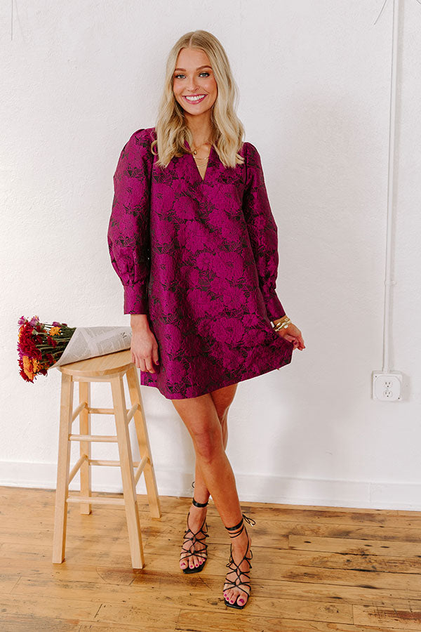 Ultimate Happy Hour Chic Jacquard Mini Dress in Sangria