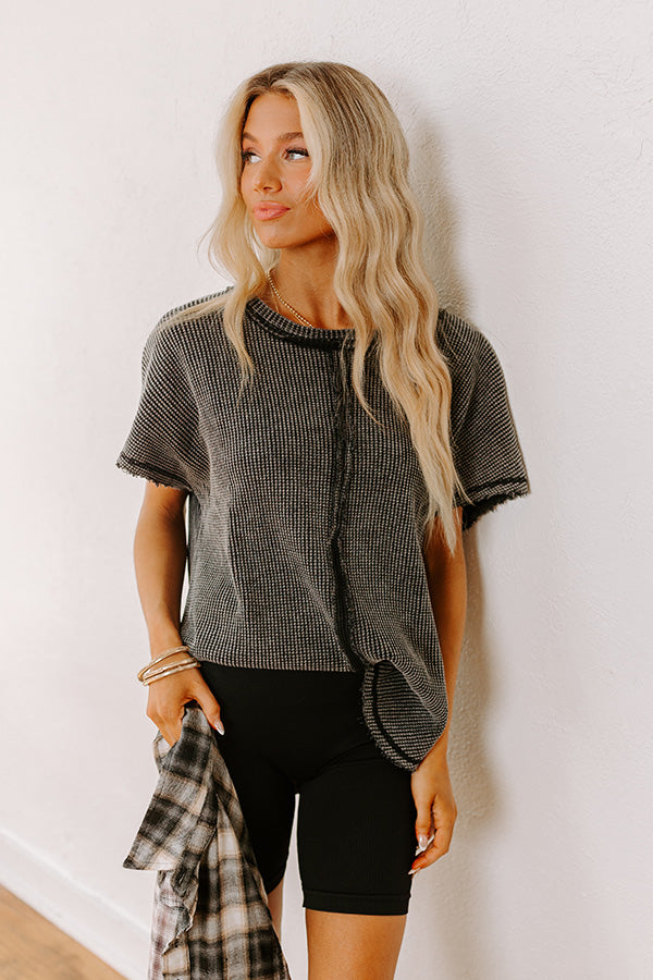 Premium Vintage Black Waffle Knit Top - Ultimate Everyday Style