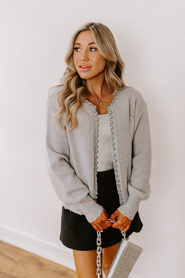 Ultimate Elegance: Premium Pearl-Embellished Grey Cardigan