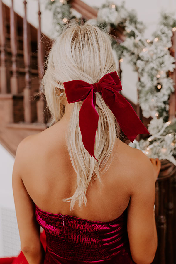 Premium Velvet Bow Hair Clip - Wine Elegance