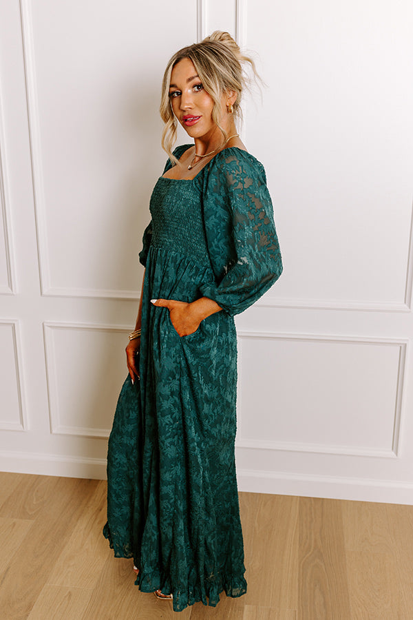 Premium Elegance: Sweetest Secret Jacquard Maxi Dress in Hunter Green