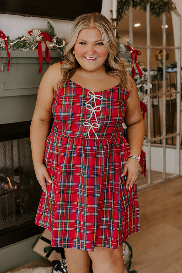 Premium Mistletoe Plaid Mini Dress - Ultimate Holiday Glam