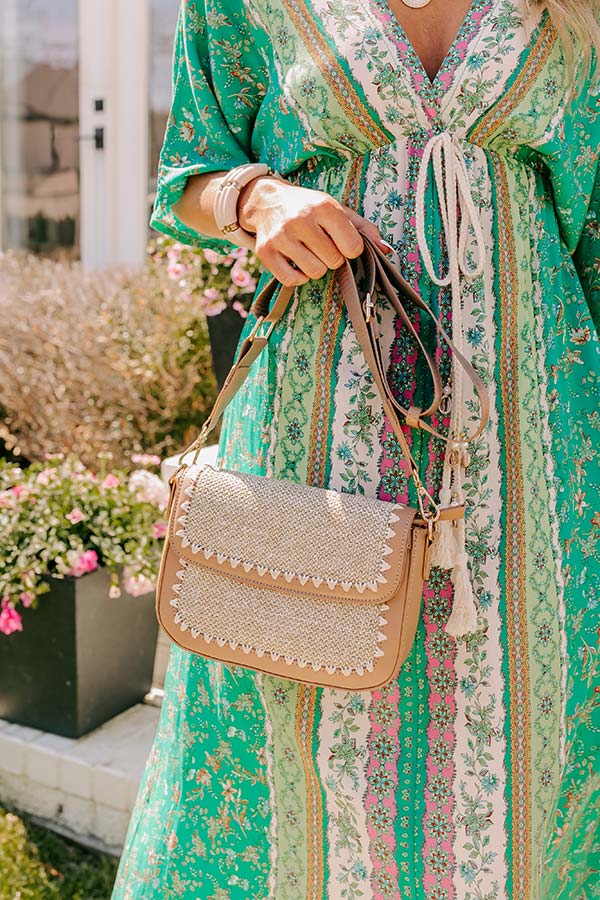 Premium Vacay Ready Woven Crossbody Bag in Iced Latte