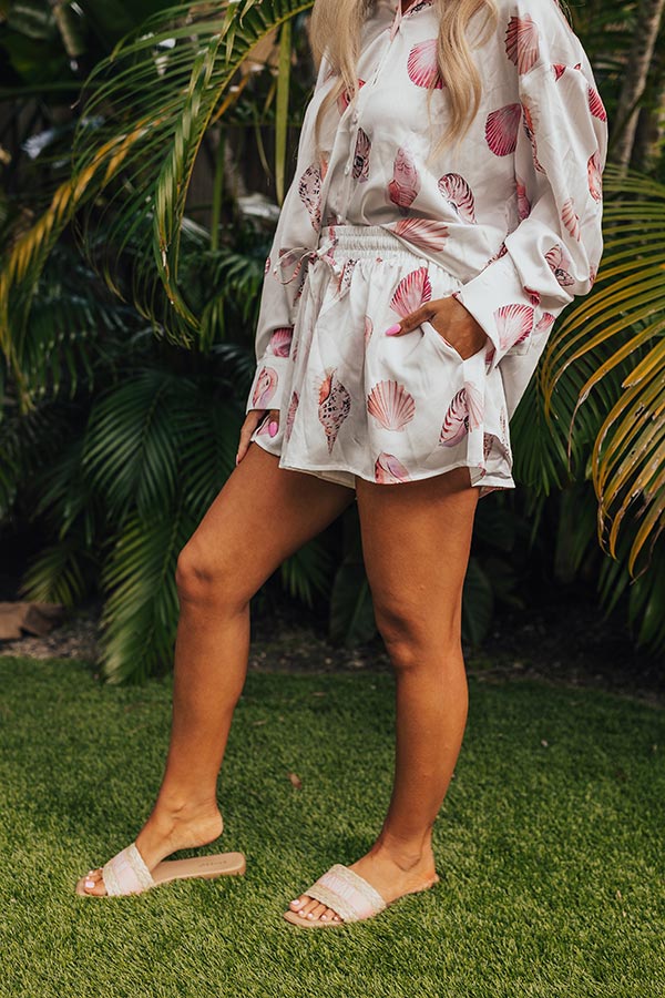 Premium Seashell Elegance Satin Shorts