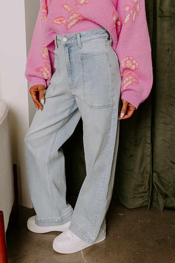 Premium High Waist Cargo Jeans by Just USA – Light Wash Denim