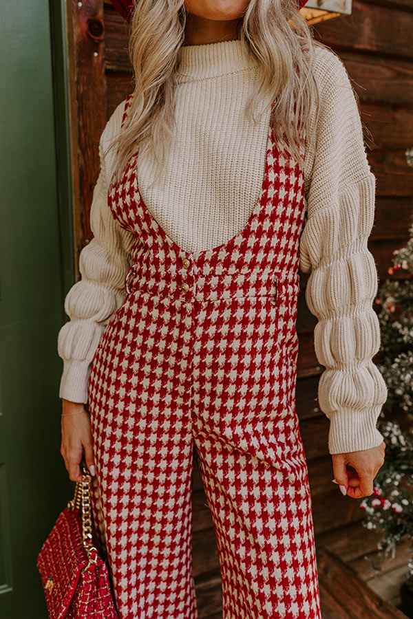 Ultimate Crimson Houndstooth Jumpsuit - Premium Style & Comfort