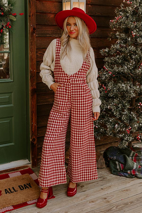 Ultimate Crimson Houndstooth Jumpsuit - Premium Style & Comfort