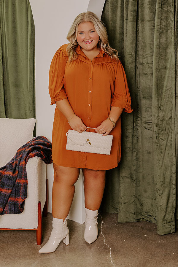 Premium Falling Leaves Button-Down Mini Dress | Pumpkin Curves Collection