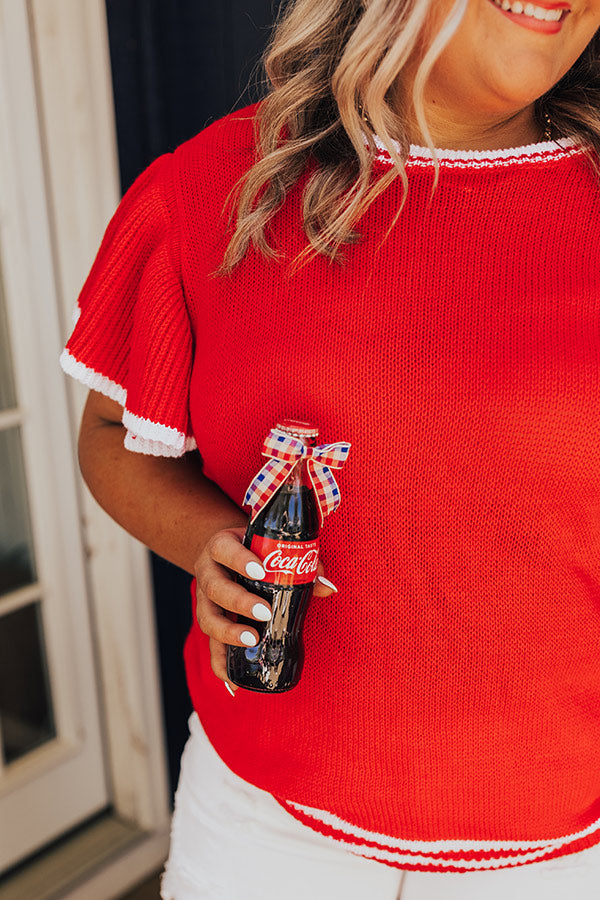 Ultimate Comfort Knit Top - Red & White Flounce