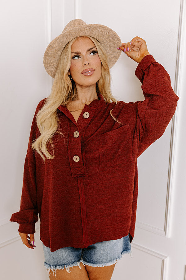 Premium Rustic Wine Knit Henley Top - Ultimate Fall Style