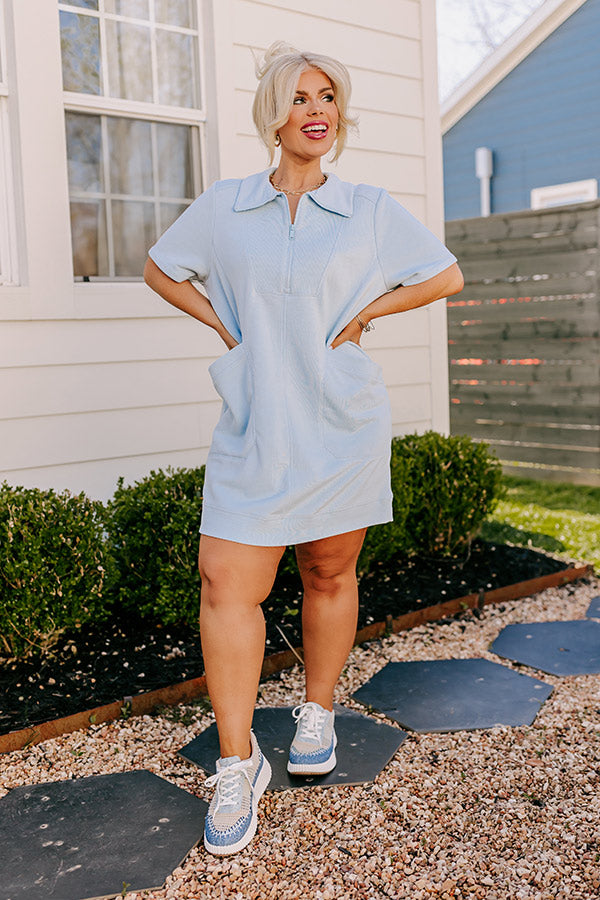 Premium Sky Blue Ribbed Mini Dress - Casual Chic Essential