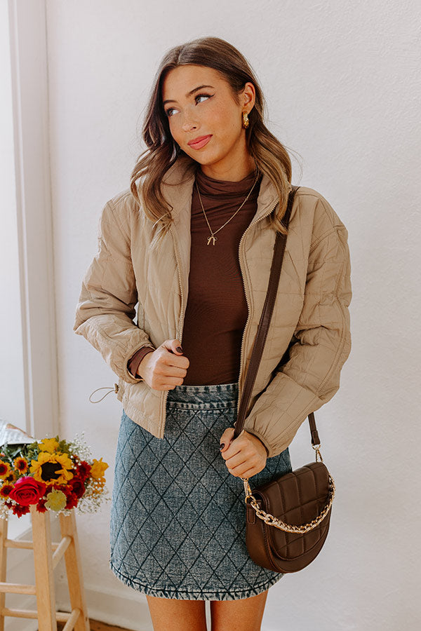 Premium Quilted Puffer Jacket in Warm Taupe - Ultimate Comfort for Chilly Days
