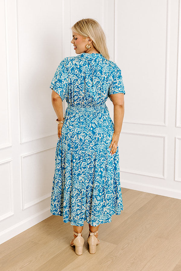 Ultimate Resort Getaway Floral Midi Dress - Ocean Blue Elegance