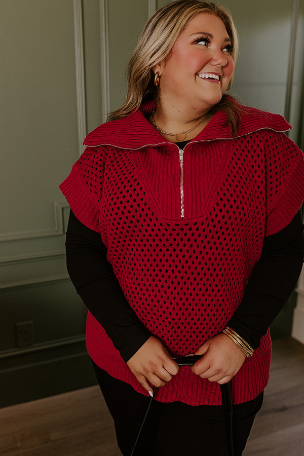 Premium Cozy Lifestyle Knit Top - Red Curves