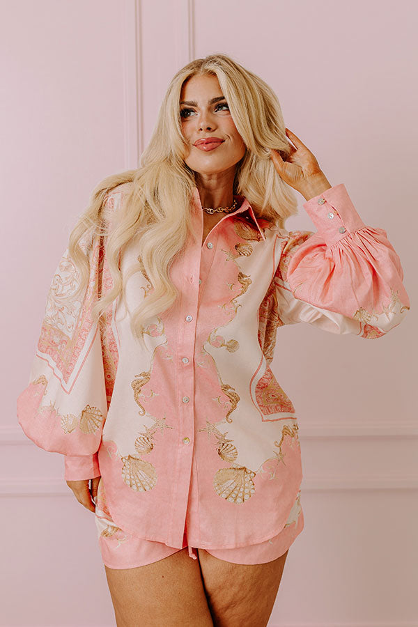 Premium Seashell Button-Up Blouse: Embrace Beach Elegance