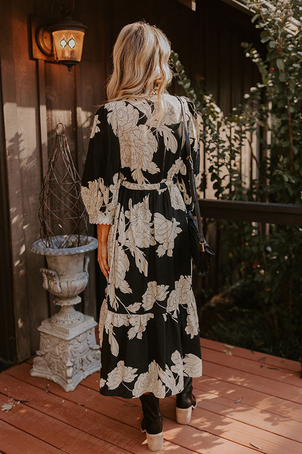 Ultimate Floral Midi Dress - Black with Ivory Ricrac Trim