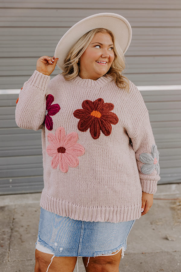 Premium Wine Country Knit Sweater with Floral Charm