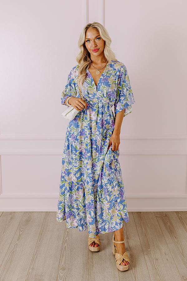 Premium Periwinkle Blossom Breeze Maxi Dress