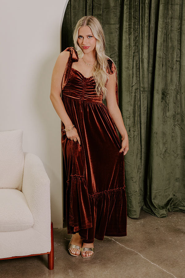 Premium Cranberry Martini Velvet Midi Dress - Chocolate Elegance