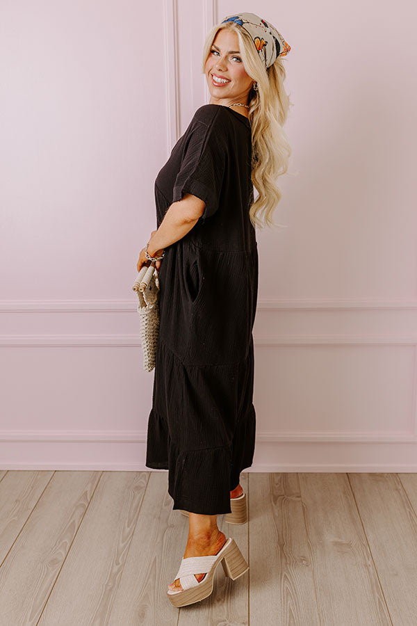 Premium Black Curves Midi Dress - Effortless Elegance