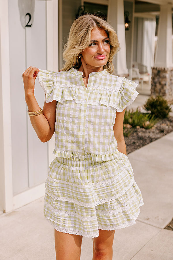 Premium Gingham Button-Down Top in Lime – Ultimate Summer Style