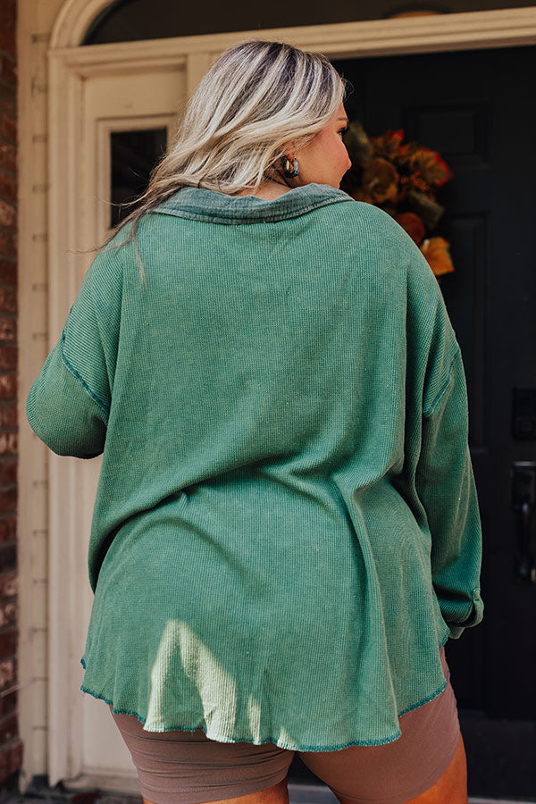 Premium Campfire Stories Waffle Knit Button-Up - Green Curves