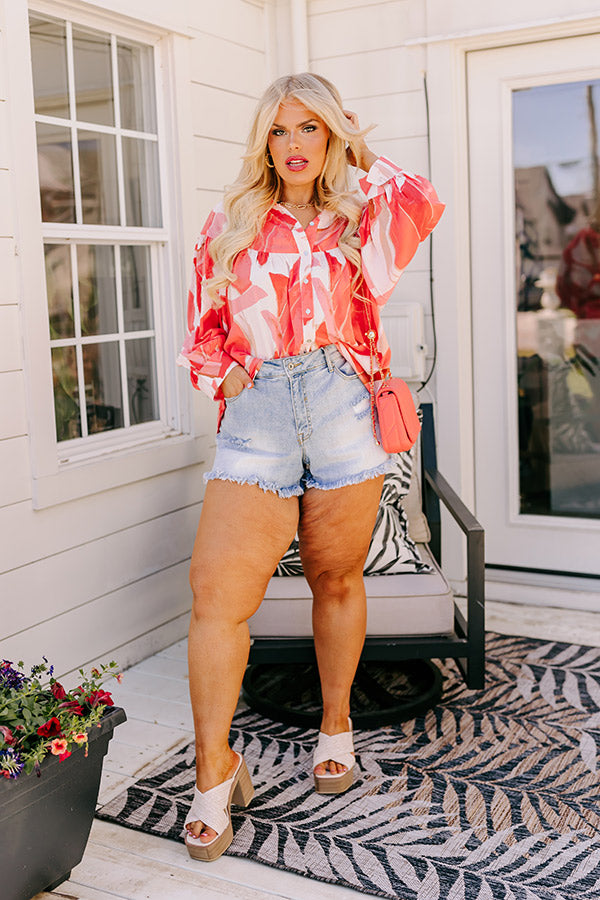 Premium Coral Button-Up Blouse for Curves