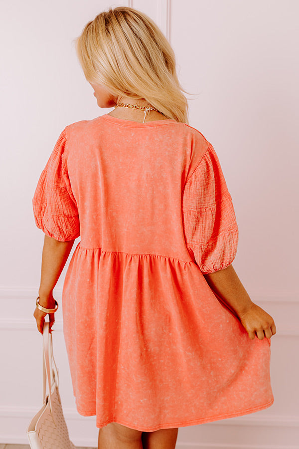 Ultimate Casual Coffee Date Dress - Coral Curves Mineral Wash