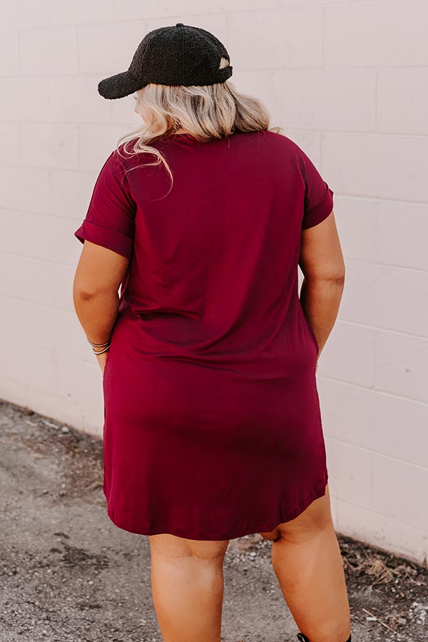 Premium Curves T-Shirt Dress - Wine Elegance