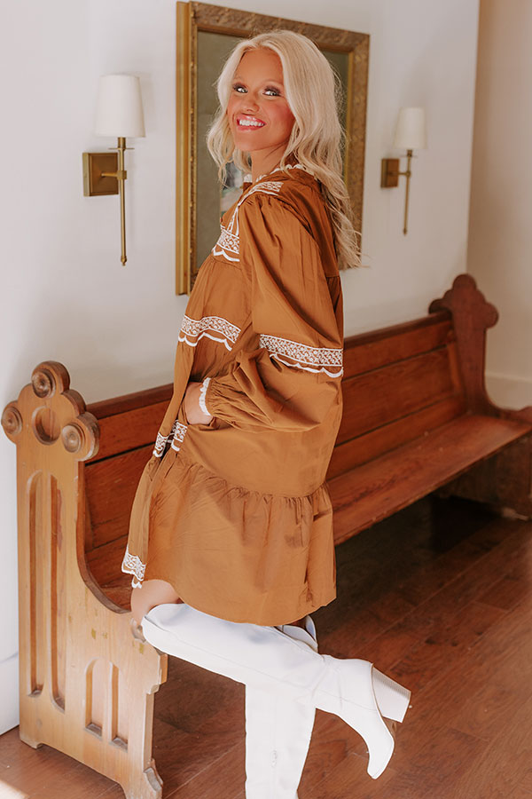 Premium Thankful Moment Embroidered Mini Dress in Brown - Effortless Elegance