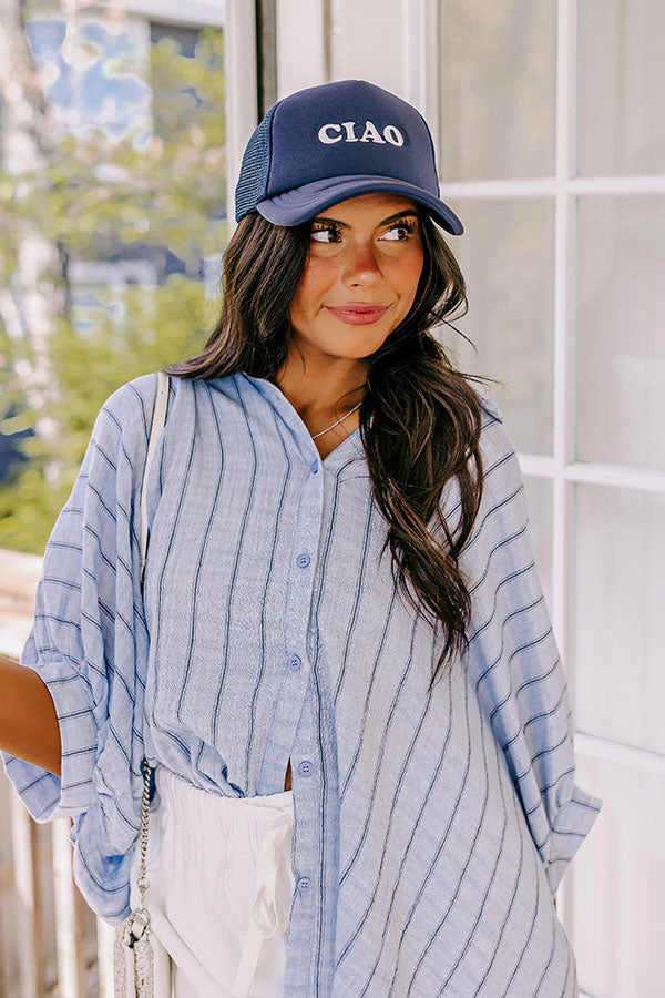 Premium Embroidered 'CIAO' Trucker Hat - Navy Blue