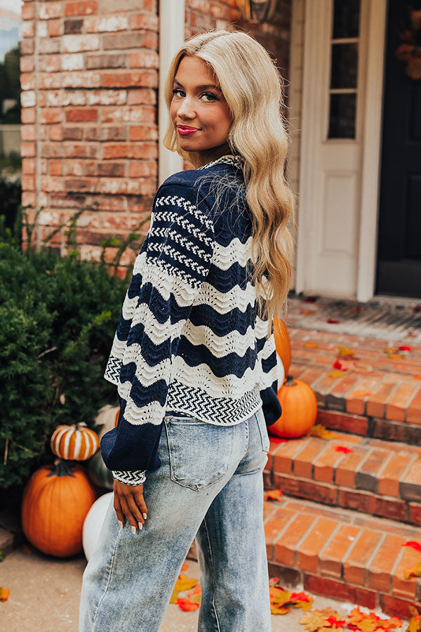 Premium Navy Hot Cocoa Pointelle Knit Sweater - Ultimate Cozy Style