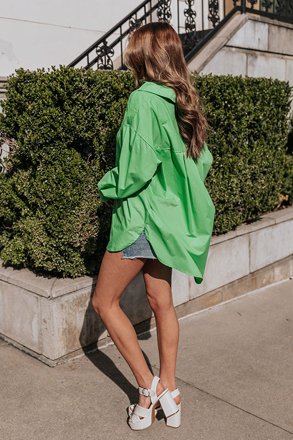 Premium Urban Adventures Oversized Button-Up Shirt in Vibrant Kelly Green