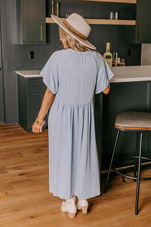 Premium Chambray Midi Dress - Timeless Elegance