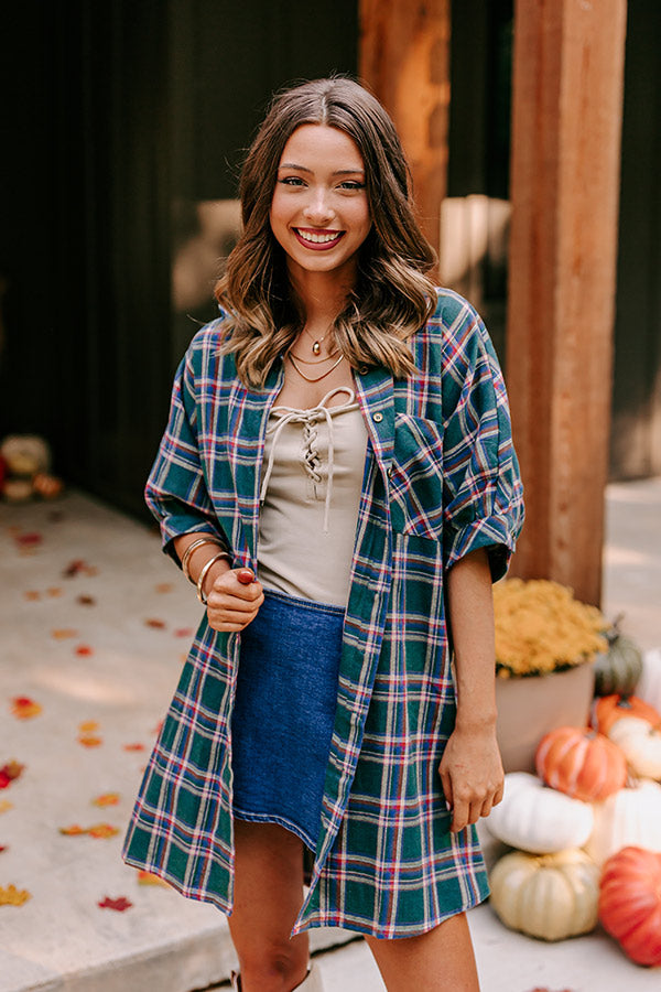 Premium Comfy Glam Flannel Tunic - Hunter Green Edition