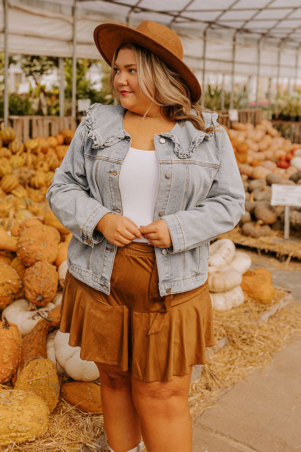 Premium Rustic Vineyard Denim Jacket with Ruffled Collar