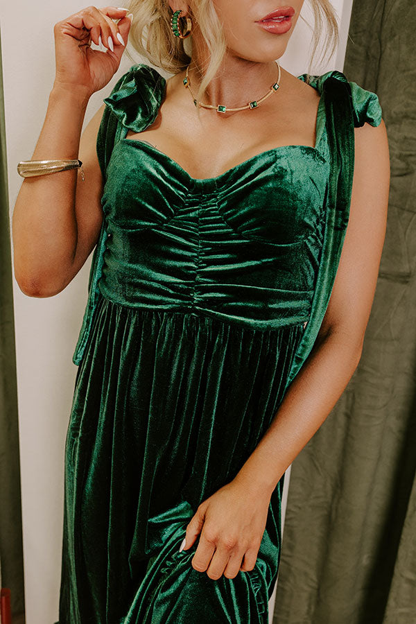 Premium Velvet Midi Dress - Hunter Green Cranberry Martini