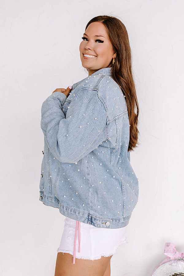 Premium Juni Embellished Denim Jacket - Light Wash Curves